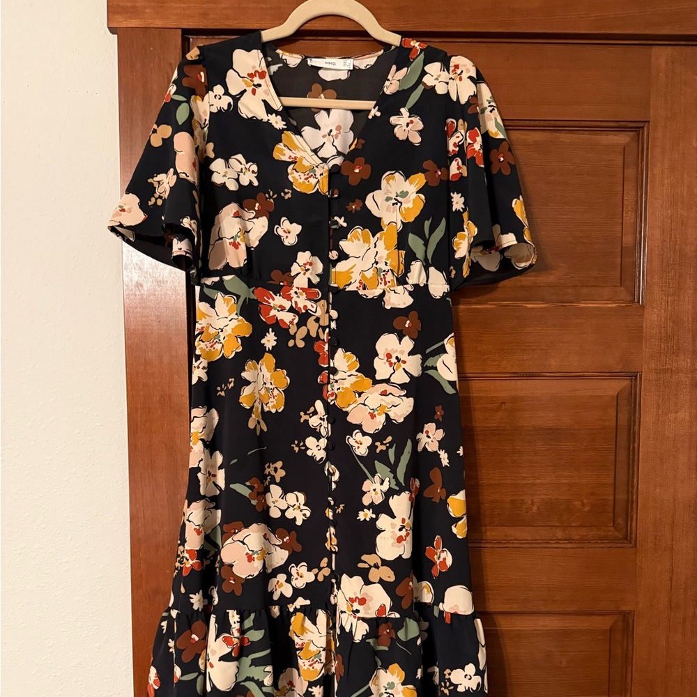 Mango Black Maxi Dress with Floral Print